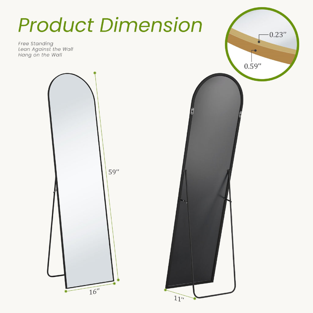 CONCETTA 59"x16" Arched Full Length Mirror, Full Body Standing Mirror Floor Mirrors, Black