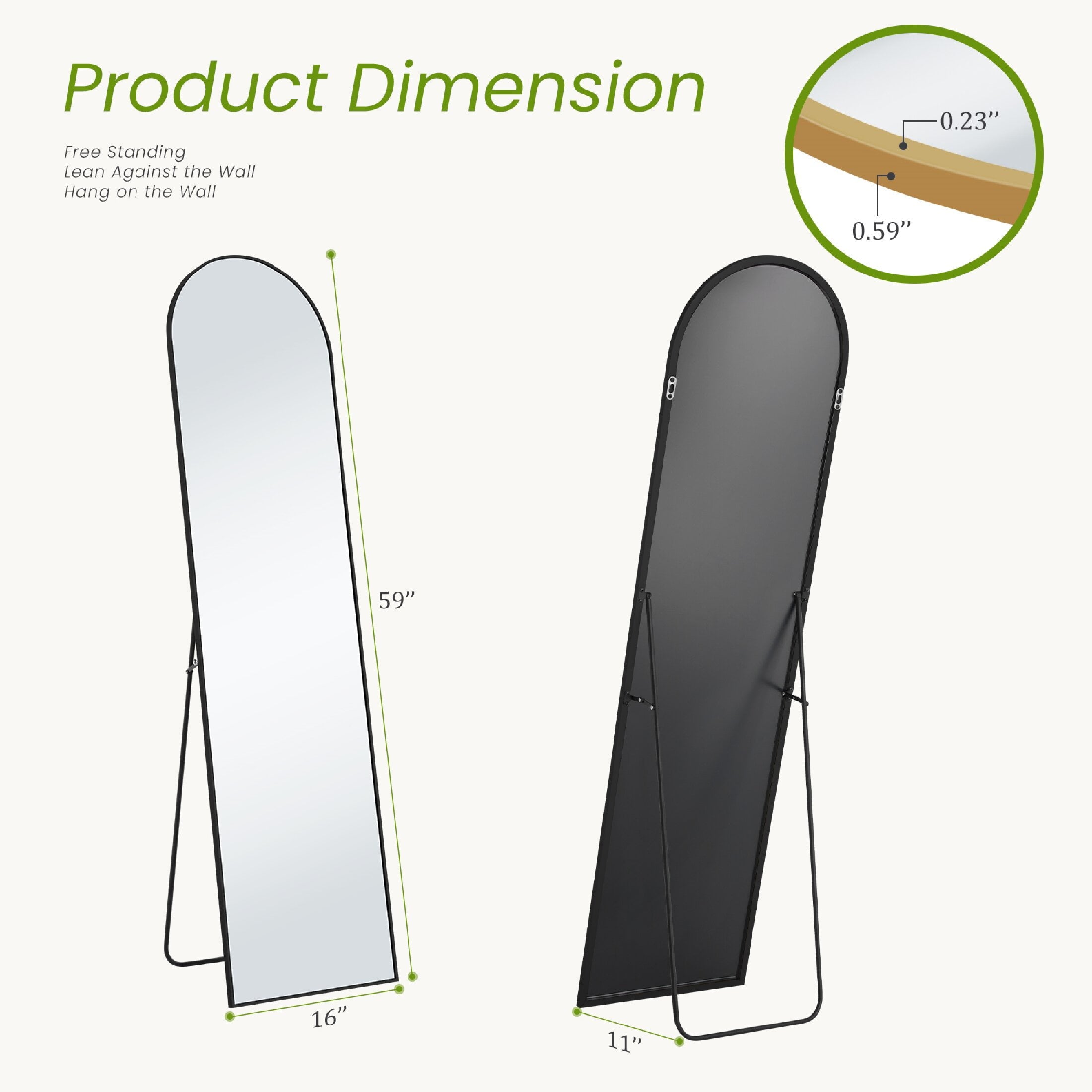 CONCETTA 59"x16" Arched Full Length Mirror, Full Body Standing Mirror Floor Mirrors, Black