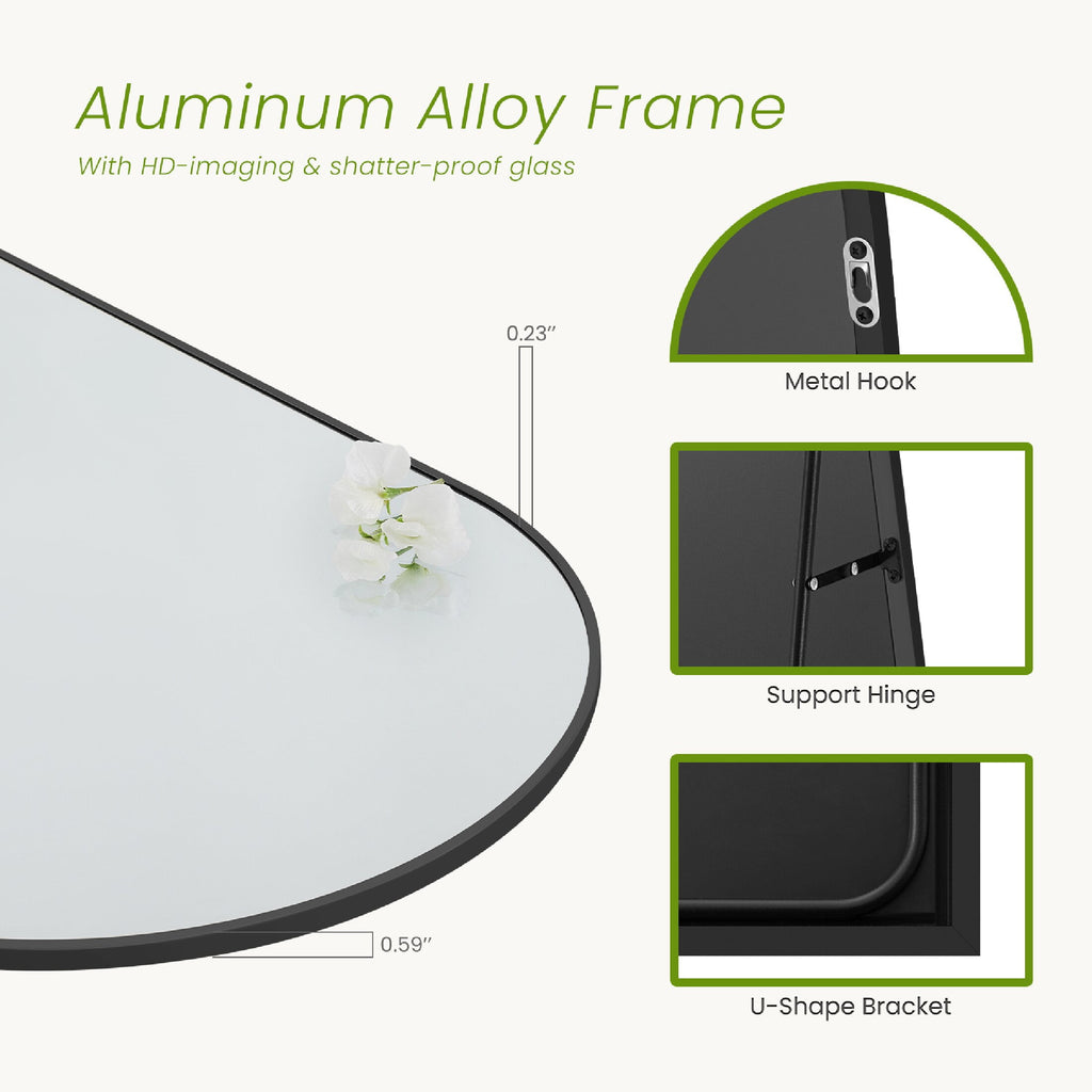 CONCETTA 59"x16" Arched Full Length Mirror, Full Body Standing Mirror Floor Mirrors, Black