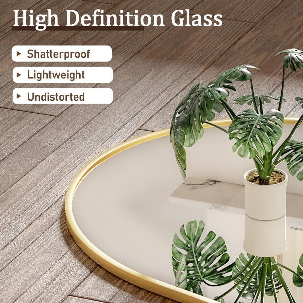 Anyrose 64.1"x21" Arched Modern Full Length Mirror Free standing Floor Mirror with Aluminum Frame, Gold