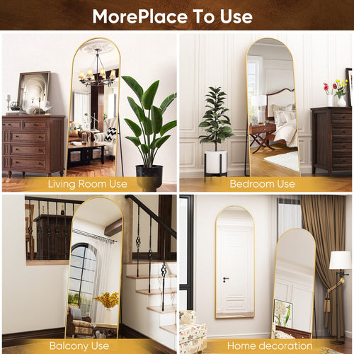 Antok Arched Full Length Floor Mirror 64"x21" Full Body Mirror with Stand, for Bedroom, Living Room, Cloakroom, Gold