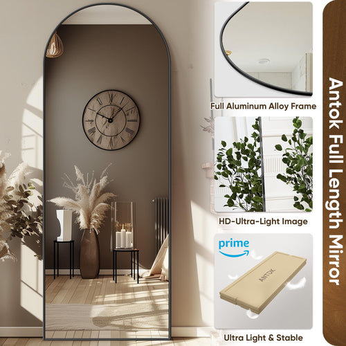 Antok 59"x 16" Arched Full Length Mirror Standing Floor Mirror Stand Up Mirror, Black Frame