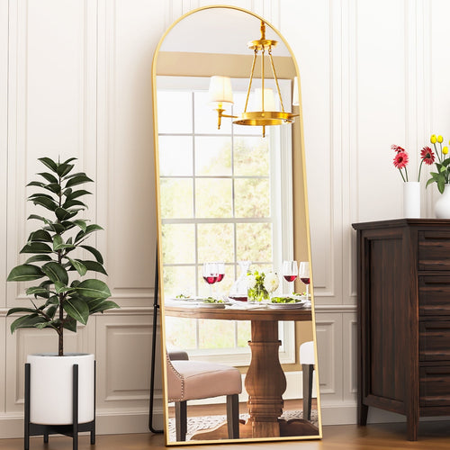 Antok Arched Full Length Floor Mirror 64"x21" Full Body Mirror with Stand, for Bedroom, Living Room, Cloakroom, Gold