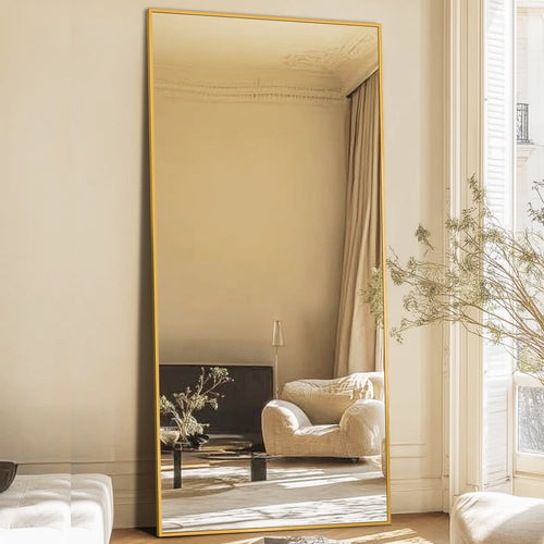 Antok Full Length Floor Mirror 71"x32" Rectangle Floor Standing Tall Mirror with Aluminum Frame, Leaning, Wall Mounted or Freestanding, Gold
