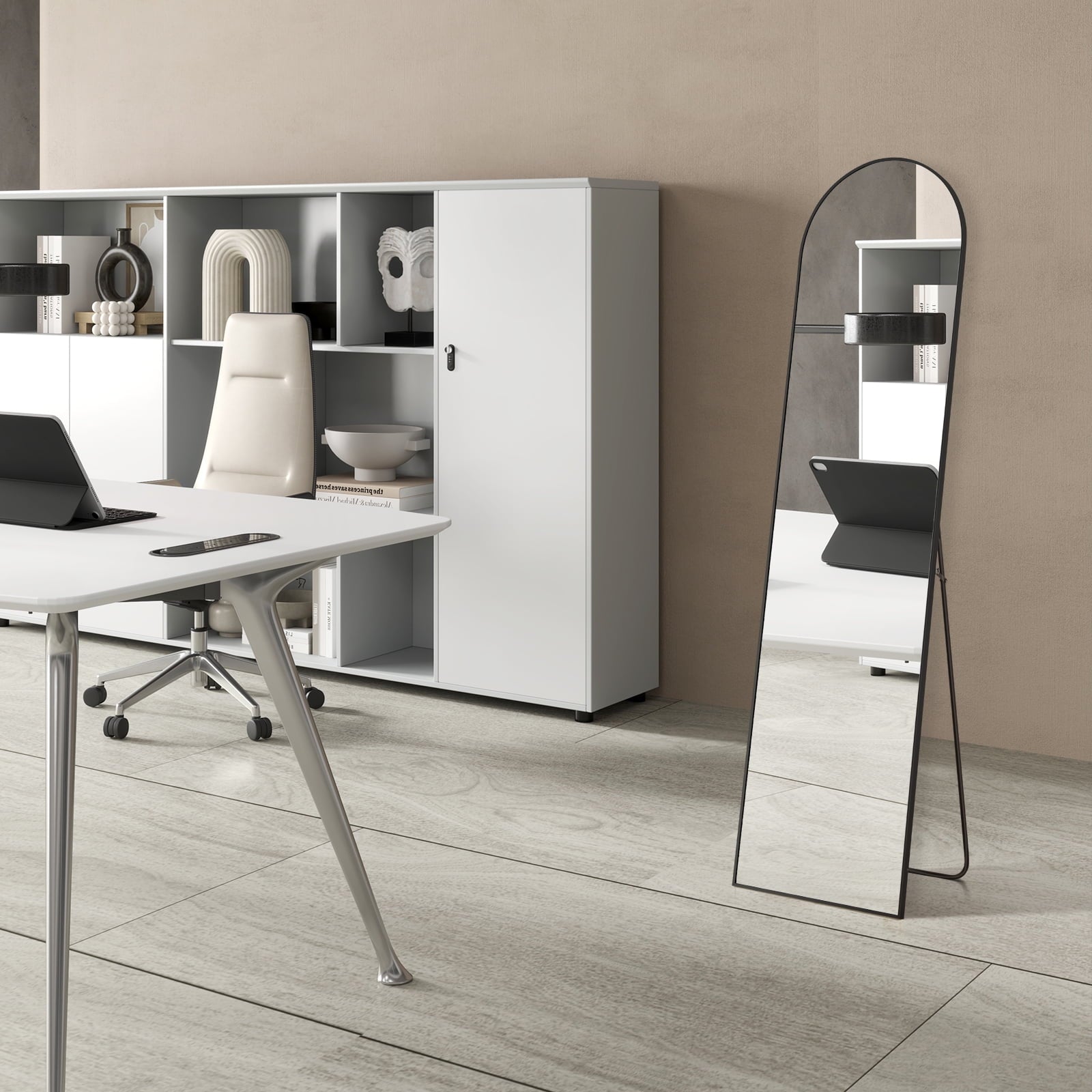 CONCETTA 59"x16" Arched Full Length Mirror, Full Body Standing Mirror Floor Mirrors, Black